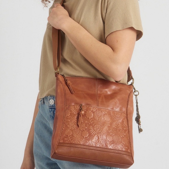 The Sak Brown Tobacco Floral Emboss Luca Leather Bag - Picture 11 of 14